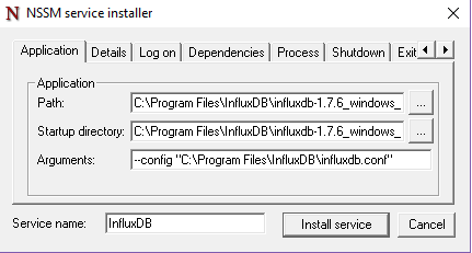 InfluxDB as a Windows service