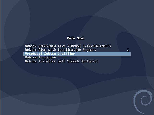 Debian 10 installation first step 1