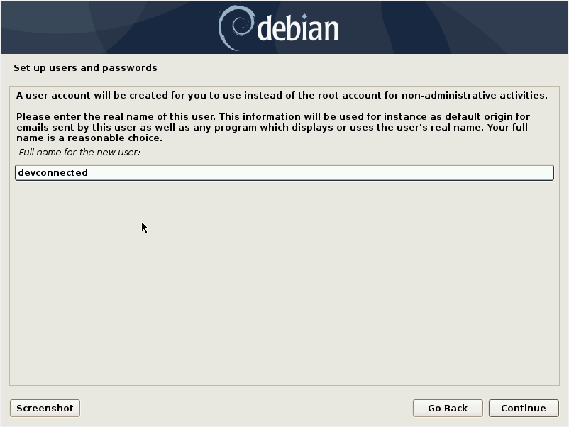 Debian 10 installation - Select a real name (first and last name)