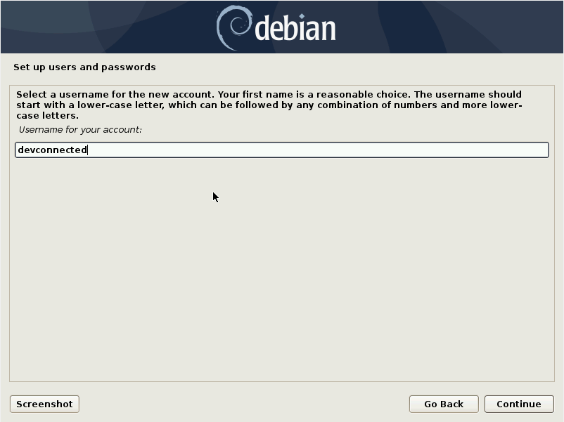 Debian 10 installation - Select a username