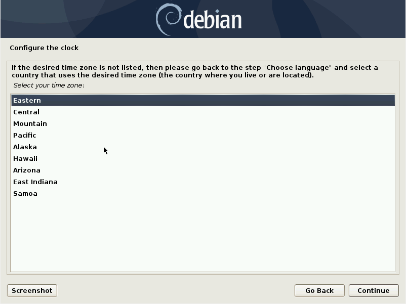 Debian 10 installation - Select a clock