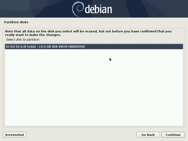 Debian 10 installation - Select a disk to partition
