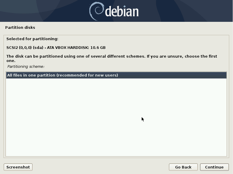 Debian 10 installation - Select a partition strategy