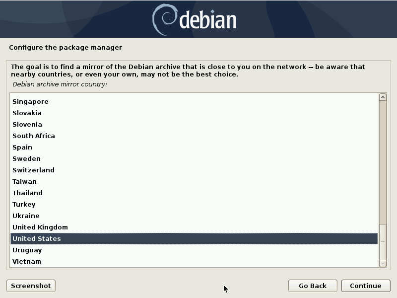 Debian 10 installation - Configure the country mirror