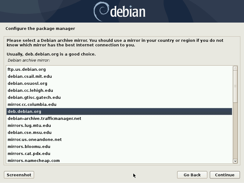 Debian 10 installation - Configure the mirror address