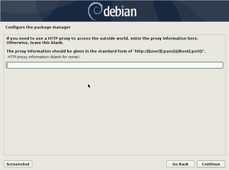 Debian 10 installation - Set the proxy details