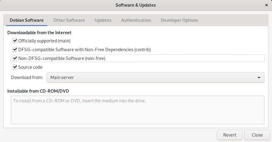 Software & Updates configuration window