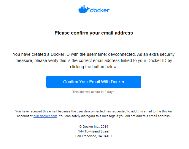 Docker Hub email confirmation