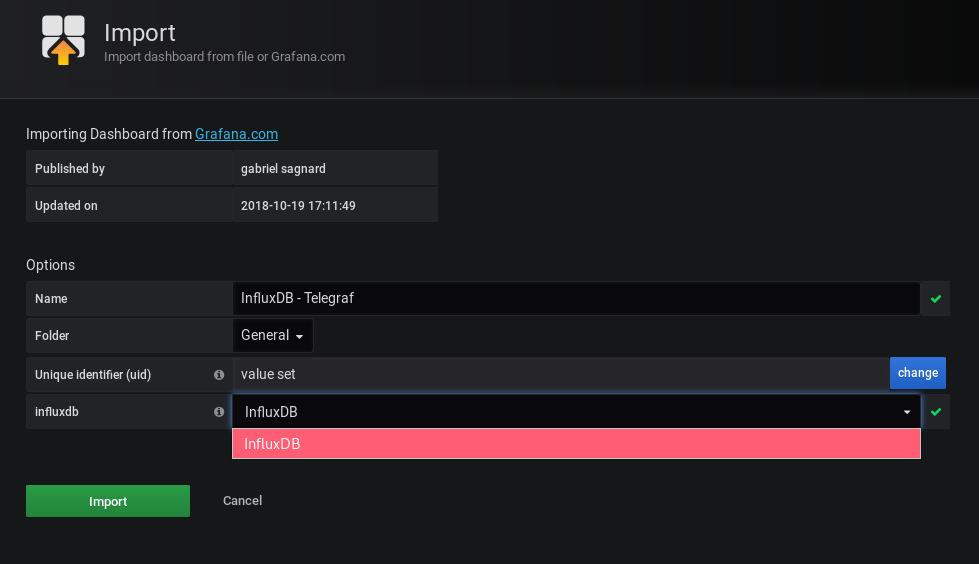 Selecting InfluxDB as a datasource in Grafana
