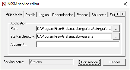 NSSM window edit service
