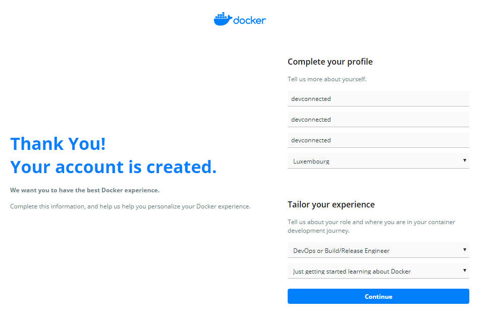 Docker Hub profile page