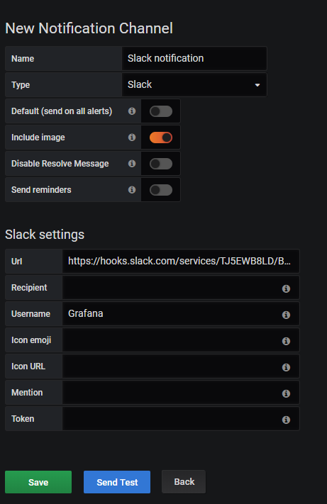 Creating a new notification channel in Grafana