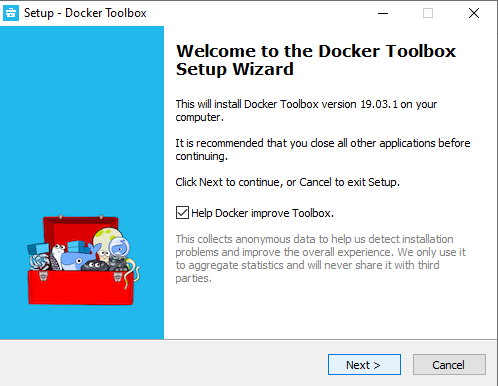 Docker Toolbox for Windows installer step one
