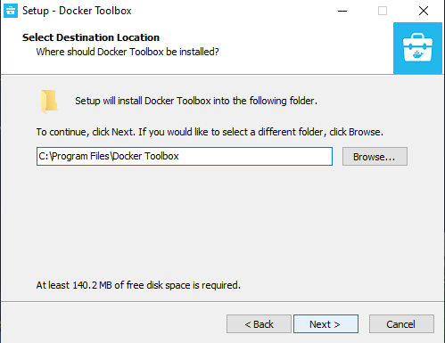 Docker Toolbox installer for Windows step two
