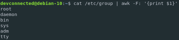 List groups on Linux with the awk command