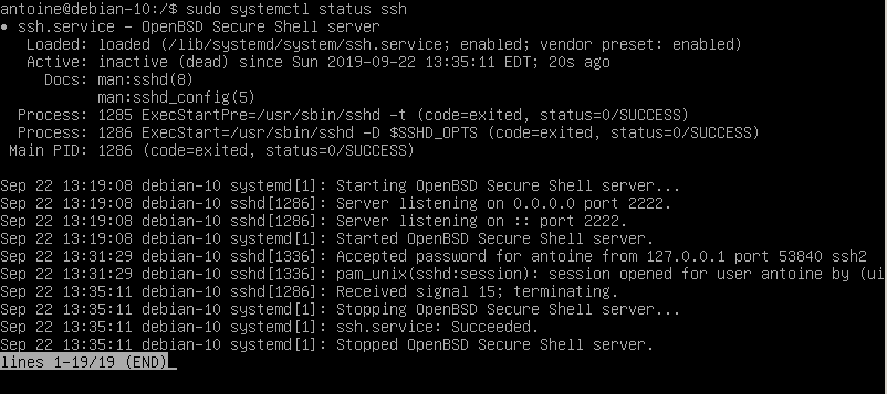 Stopping SSH server on Debian 10