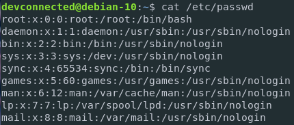 list users on linux using cat