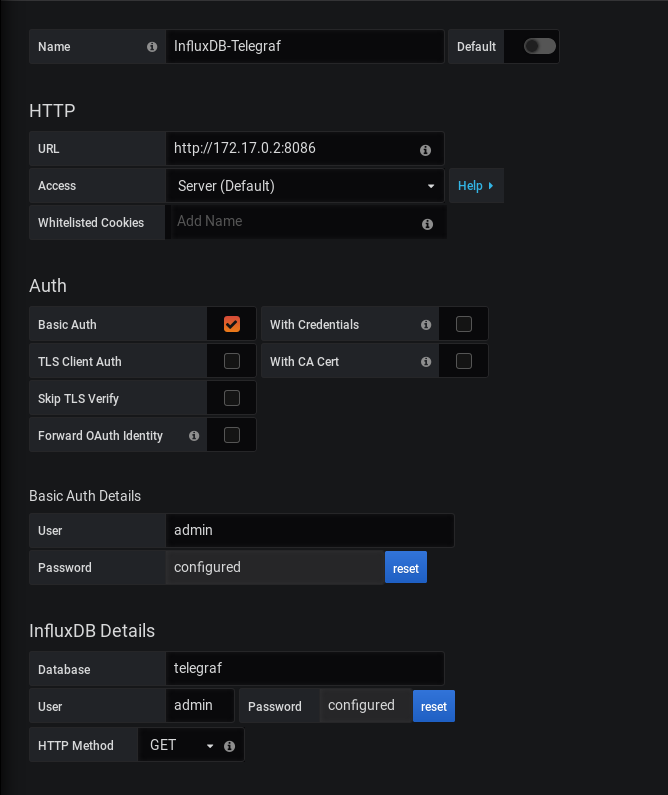 InfluxDB configuration for Grafana and Docker
