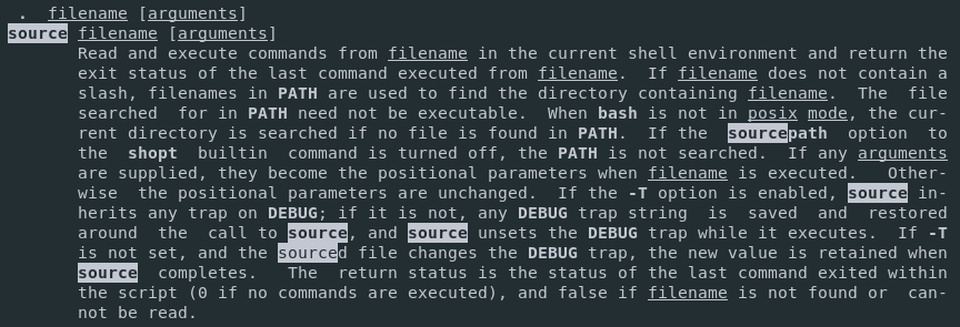 source command documentation on linux