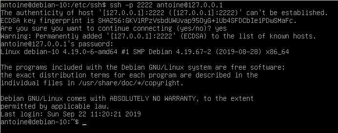 Connecting to SSH server on Debian 10 Buster