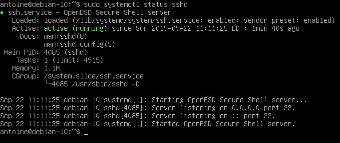 Checking ssh server status on Debian 10