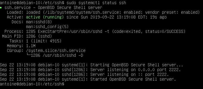 SSH server status from systemd
