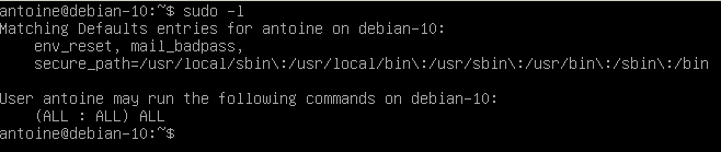 Checking sudo privileges on Debian 10