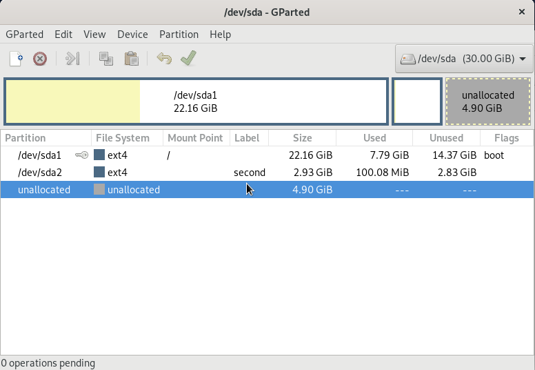 Linux partition created in gparted