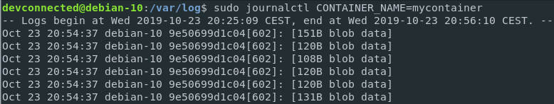 inspecting docker container logs using journald