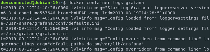 docker logs for grafana server