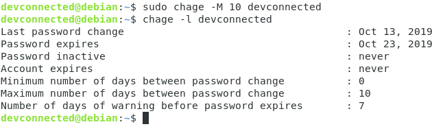 Set password expiration for user administration on Linux