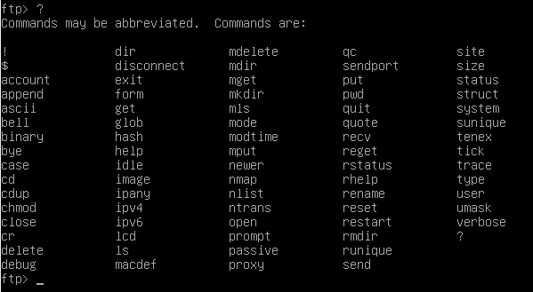 FTP commands on Linux