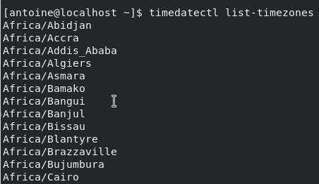 List timezones on Linux