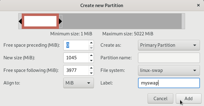 create new swap partition on linux using gparted