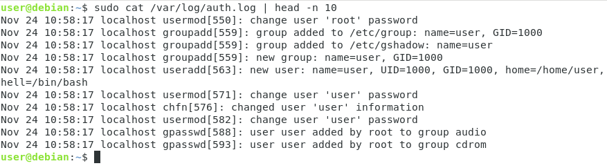 Inspecting auth log files on linux