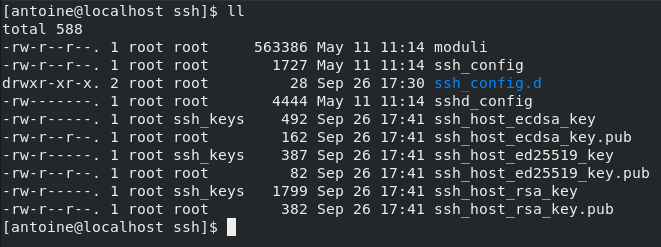 Listing SSH configuration files for CentOS 8