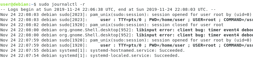 latest log files from journal