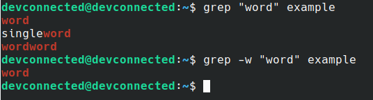 search word using w option grep