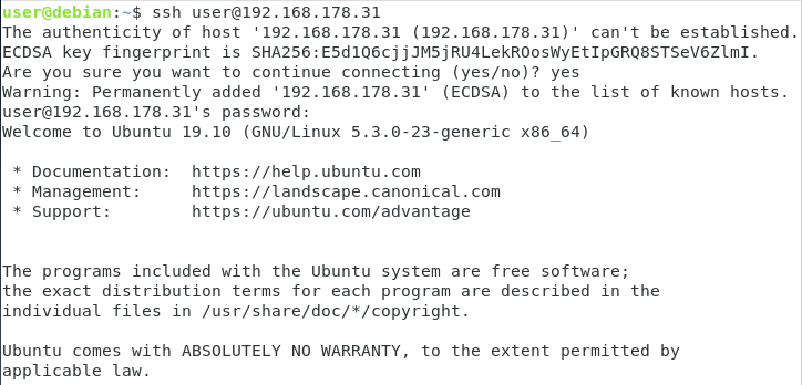 ssh into a server on Linux