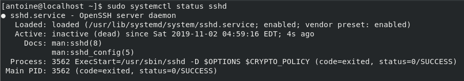 Stop SSH server on CentOS 8
