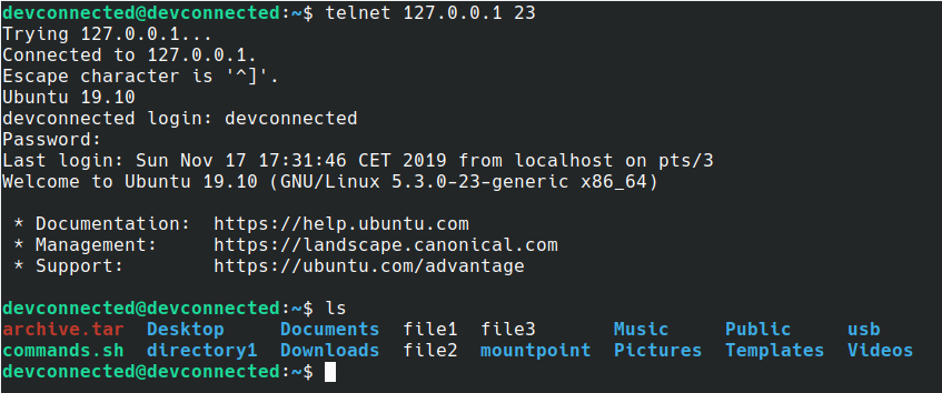 Connecting to a telnet server on Linux