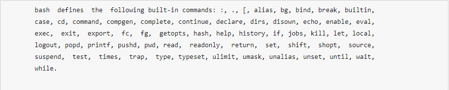 list of shell built in commands