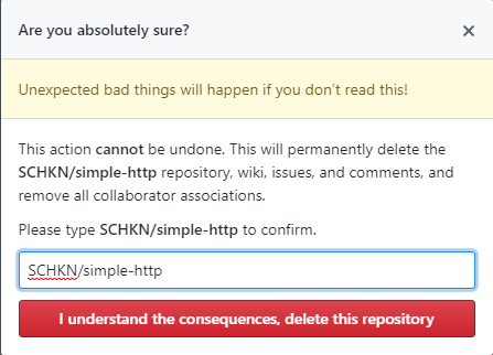 delete github repository confirmation