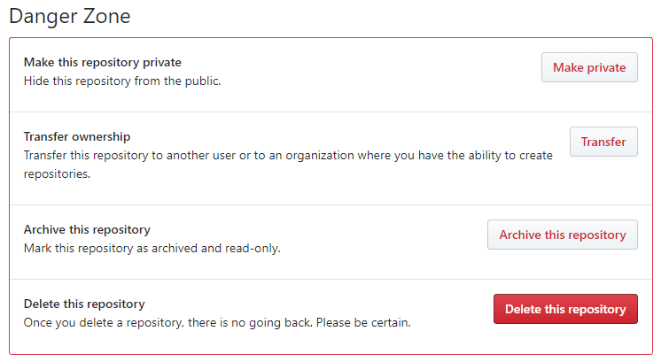 delete this repository option on Github