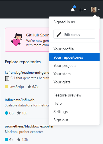 repository menu on Github