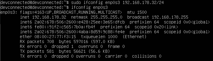 ip address changed with ifconfig on linux