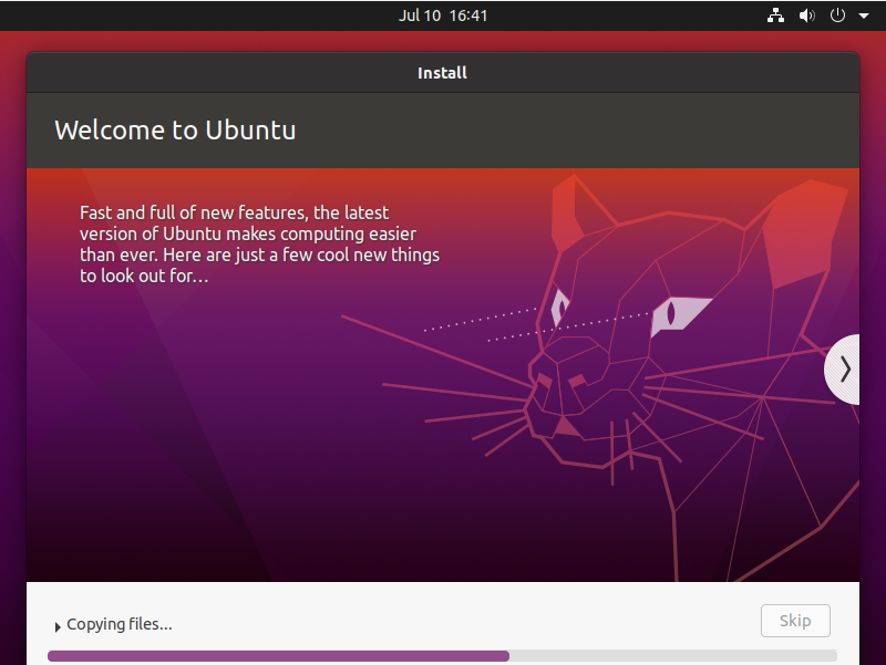 ubuntu installation starts