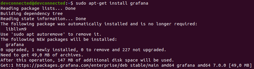 Installing the grafana package on ubuntu