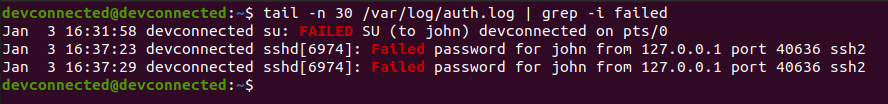 inspect auth log file