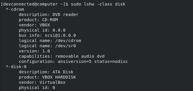 list disk on linux using lshw